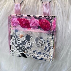 Collage fiber necklace boho Wallet Necklace rosette Purse One of a Kind Signed